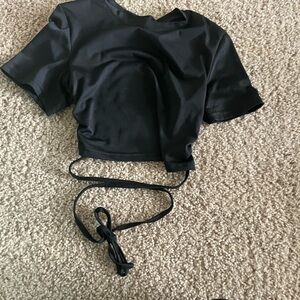 Black Women's Crop Wrap Top - Open Back